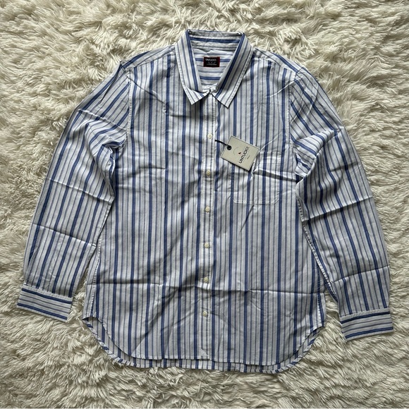 Untuckit Pinot Perse Striped Button Up White Blue New With Tags Size 14 - Picture 3 of 12